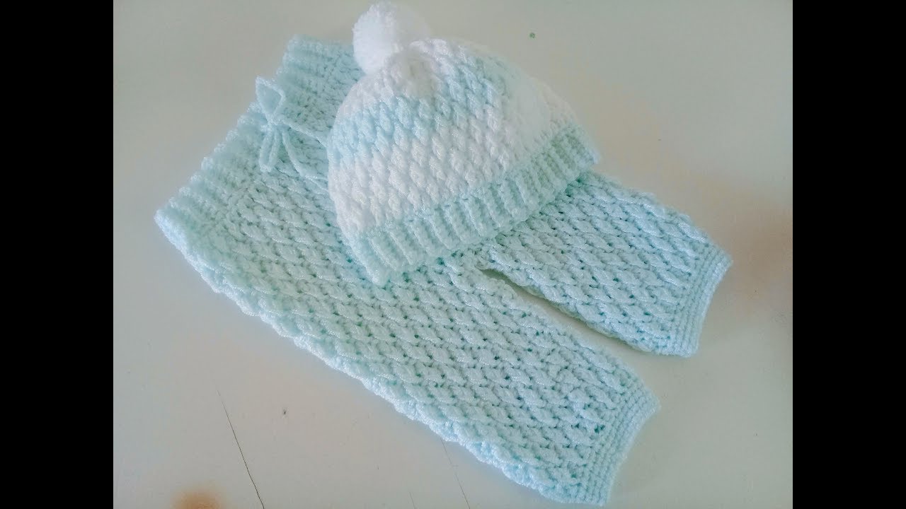 PANTALON Y GORRO CROCHET O GANCHILLO - PUNTO GRANIZO - AJUAR