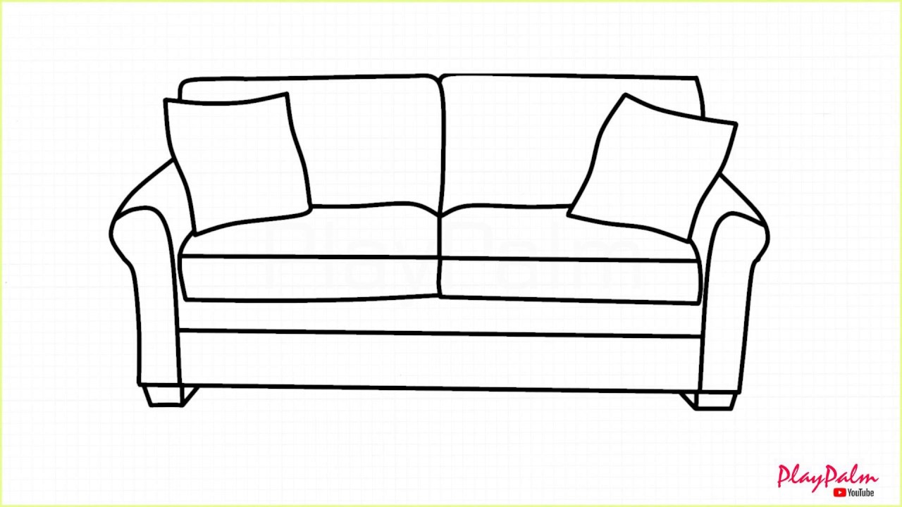 Sketch Sofa With Pouf Isolated On White Background Vector Illustration  Stock Illustration  Download Image Now  iStock