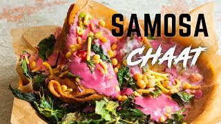 Pink Samosa Chaat - How to make Indian Samosa Chaat that's pink!
