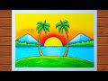 How to Draw Easy Scenery With Oil Pastel / Scenery Drawing Simple and Easy