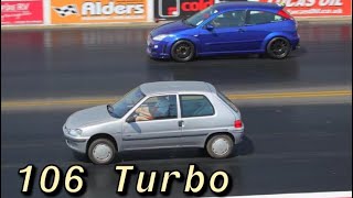 Peugeot 106 turbo sleeper Santa pod runs 13.3 seconds