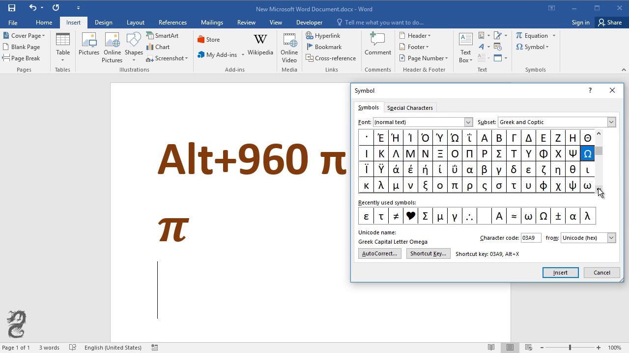 How to type Pi Symbol in Word