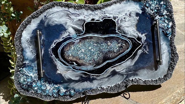 Deep blue resin geode serving tray by Kathy Kuchta...
