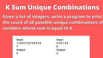K Sum Unique Combinations |Python Program to Print Unique Combinations| Foundations Test 4 Question