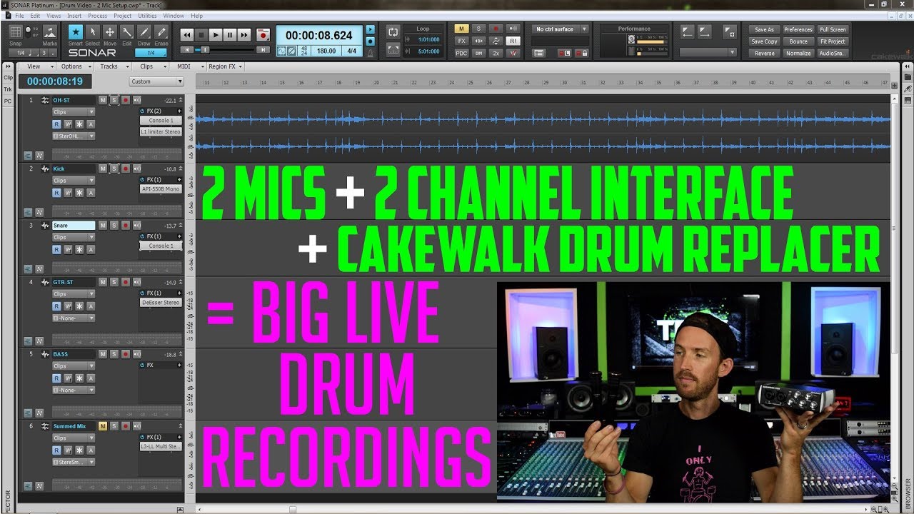 2 Mics + 2 Channel Interface + Cakewalk Drum Replacer = Big Live Drum
