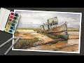 Line and Wash - PEN AND INK and WATERCOLOR - Old Boat