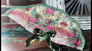 Decoupaged dollar store Fan upcycled