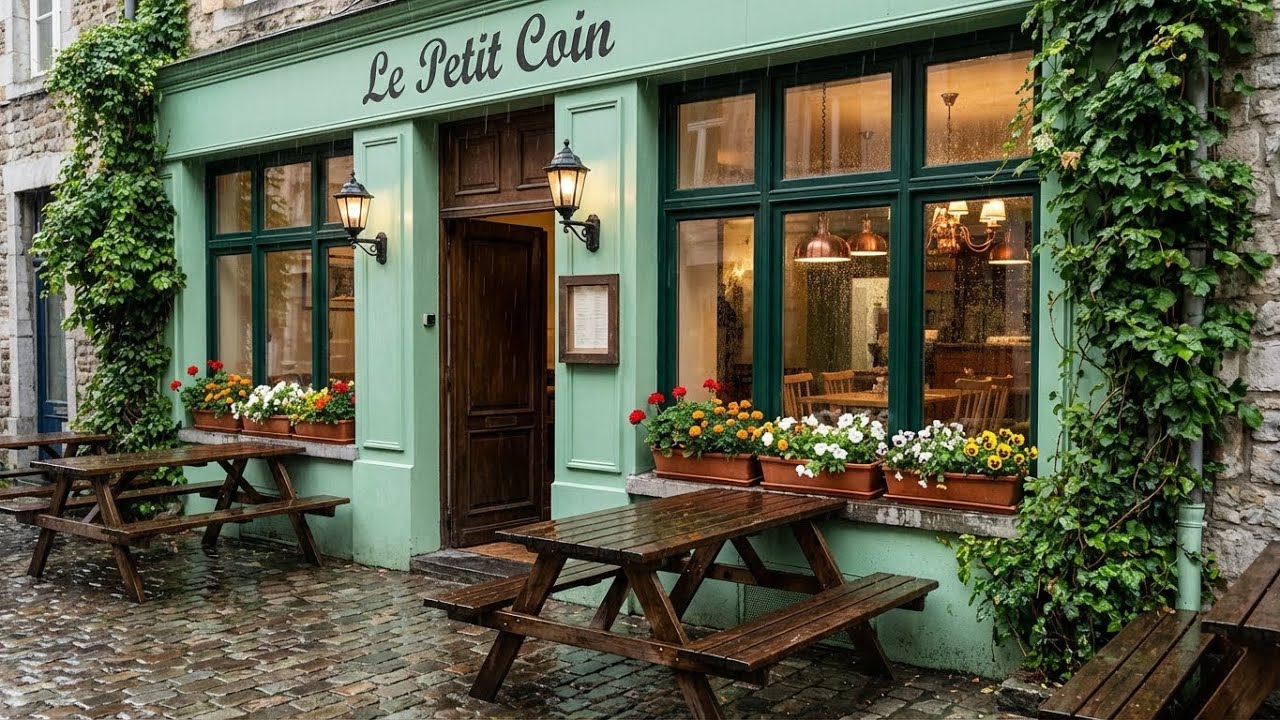 Тихая душа: звуки дождя и фортепиано в зеленом уголке кафе для душевного расслабления ✨