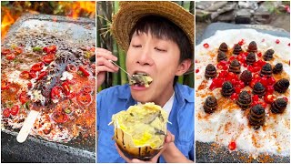 Outdoor Stone-Baked Spicy Ice Cream! |Chinese Mountain Forest Life And Food #MoTiktok #Fyp
