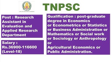 TNPSC Research Assistant Recruitment | Evaluation and  Applied Research  Department recruitment