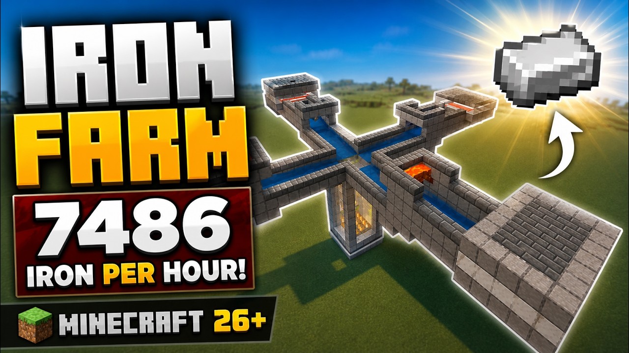 MINECRAFT JAVA 26+ IRON FARM TUTORIAL || 7486 Iron Per Hour (Very Easy ...