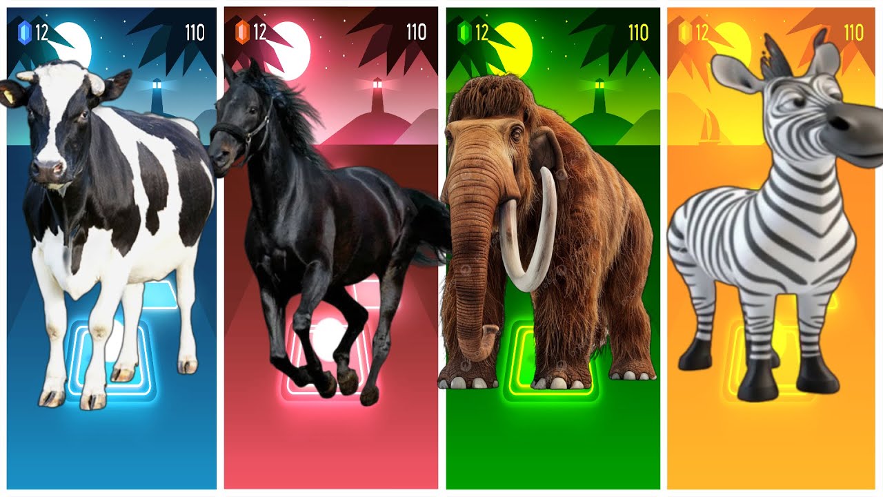 Funny Cow🐄🆚Funny Horse🐎🆚Funny Mammoth🦣🆚Funny Zebra🦓🔴Tiles Hop EDM Rush