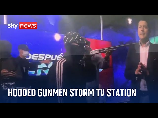 Hooded gunmen burst onto live TV set in Ecuador after drug lord escape triggers state of emergency class=