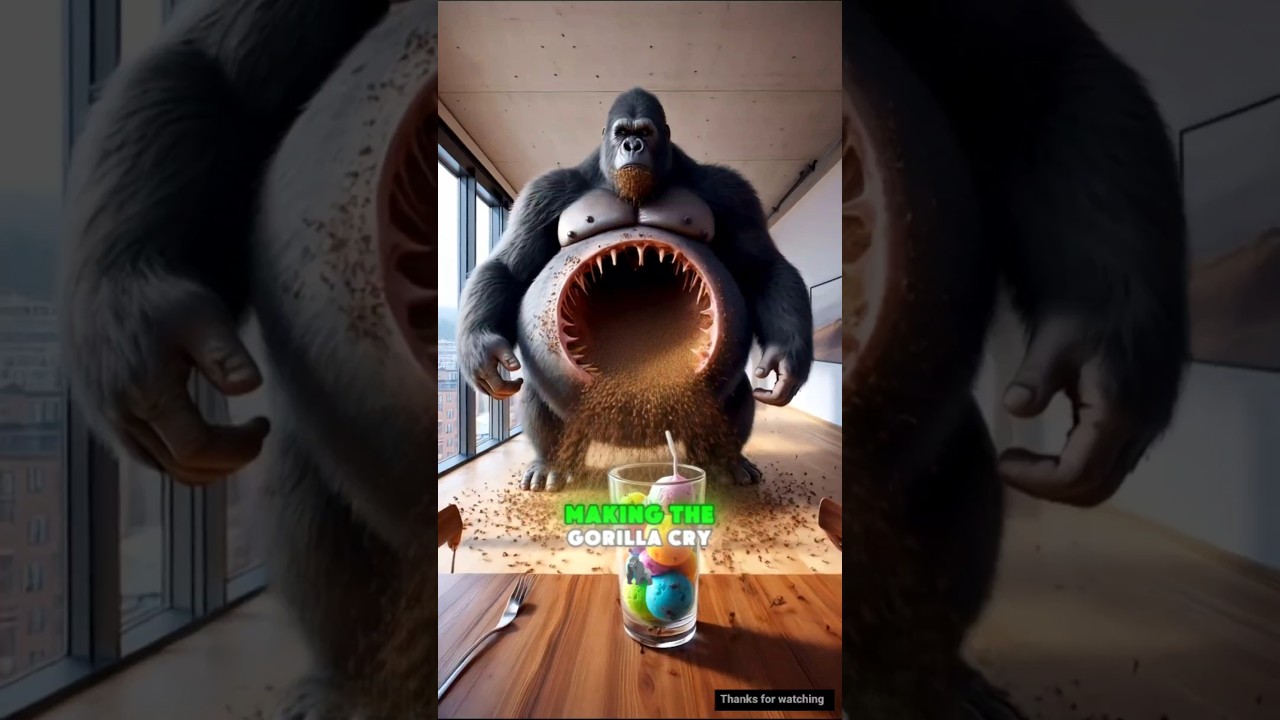 A gorilla ate ant with the icecream 🤯 then what happened 😱😭 