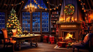 Relaxing Christmas Jazz Music  Cozy Christmas Coffee Shop Ambience with Crackling Fireplace to Work