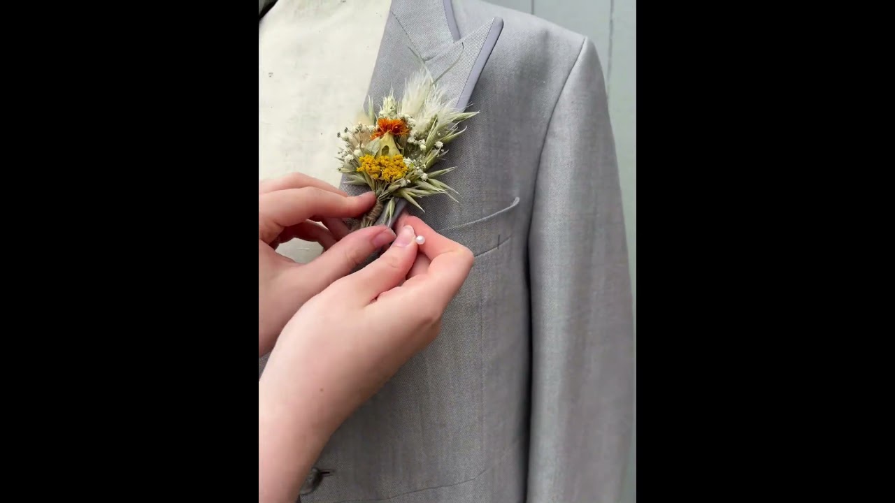 Dried Flower Wedding Pampas Prairie Amber Buttonhole