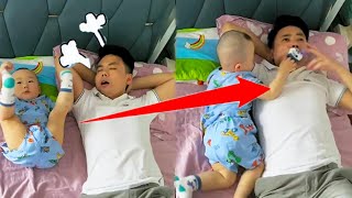 Dad Snoring Too Noisy,Cute Baby Puts Stinky Socks In His Mouth#family #father and son#funny#cutebaby