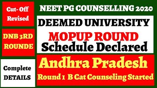 Neet Pg Mcc MopUp Round Scheduled Declared/AP B Cat Counseling Started/ DNB 3rd Round/Revised cutoff