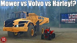SpinTires MudRunner: Mower vs Volvo vs HARLEY!? Truck Night In America