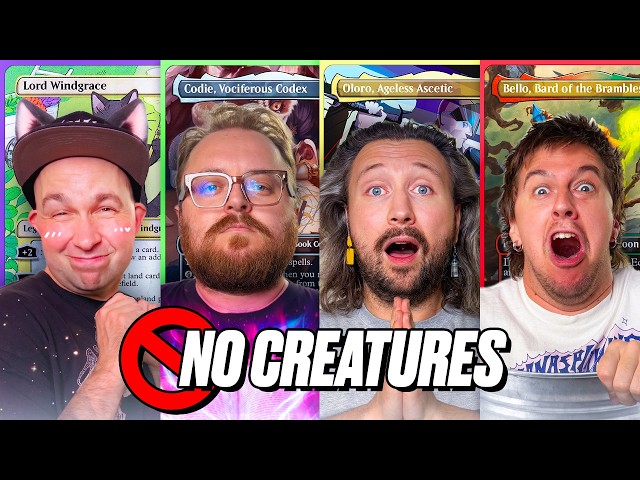 WE BUILT COMMANDER DECKS WITH ZERO CREATURES!! – Windgrace vs Oloro vs Bello vs Codie thumbnail