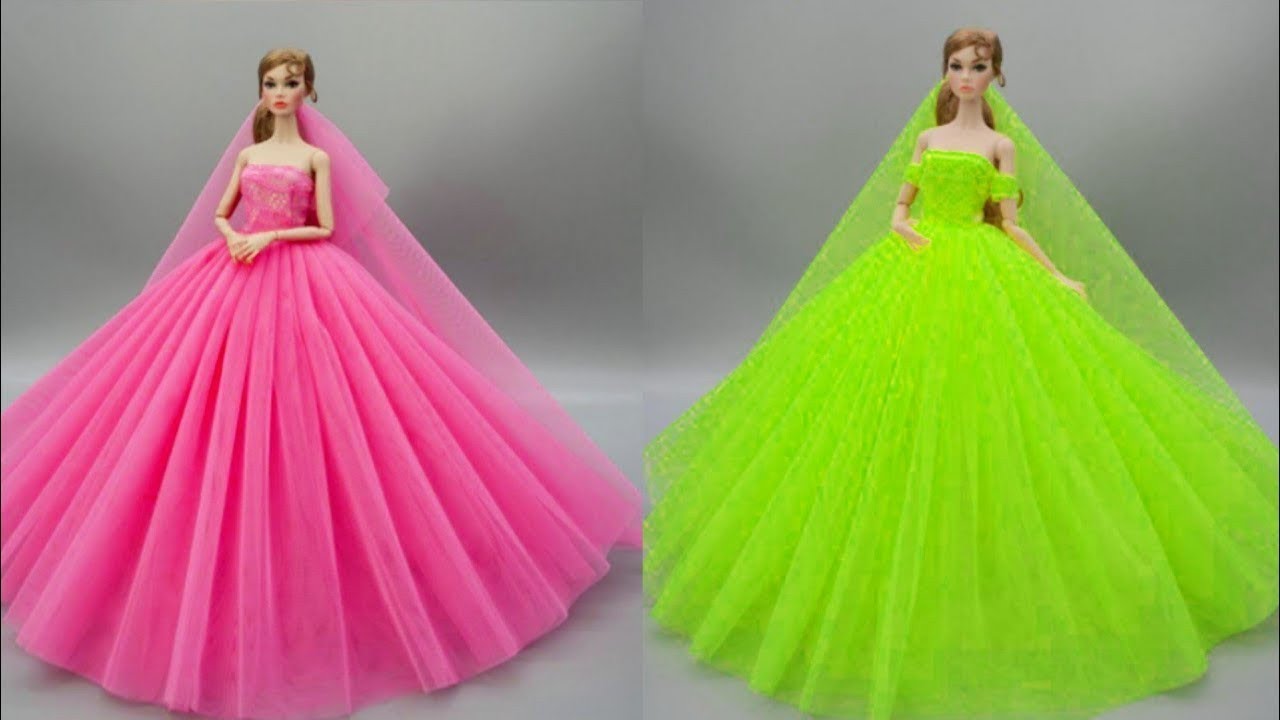 Little Spells Handmade Wedding Dress & Princess Evening Party Ball Long Gown  - Clothes for Barbie Doll Accessories (Green) : Amazon.in: Toys & Games