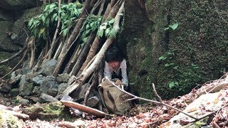 make a wood shelter in a cave