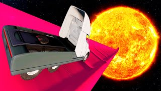 Cars vs Space Ramps Jumping into Planets  BeamNG.drive