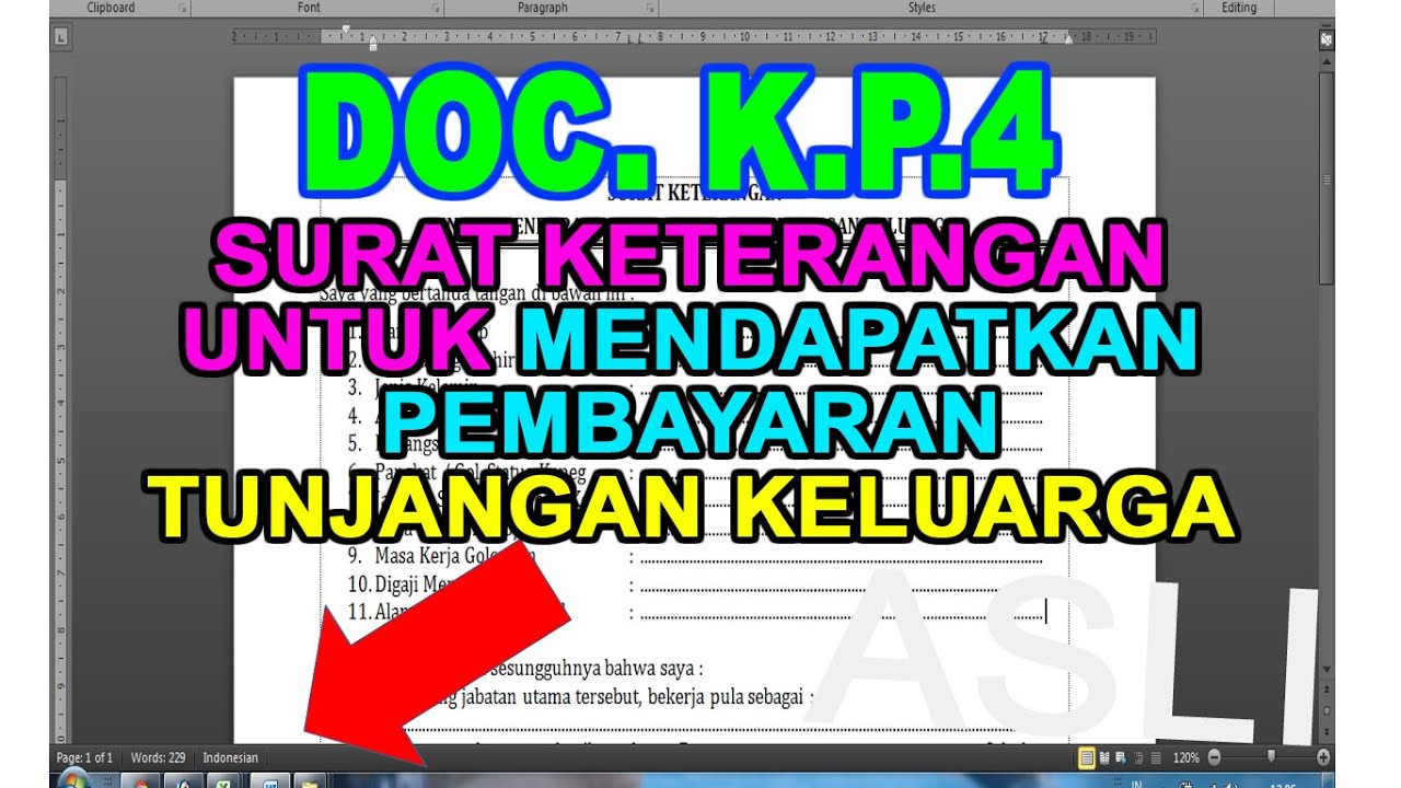 BLANKO FORM KP4 (CARA MENGISI KP4 BARU) SURAT KETERANGAN UNTUK MENDAPATKAN TUNJANGAN KELUARGA / KP4