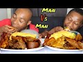 Big bites fufu and okra soup with chicken  man to man speed eating challenge i african food