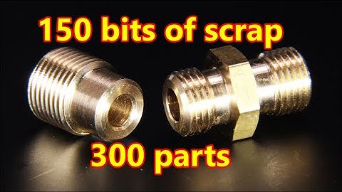 Cnc lathe turns parts from scrap brass.  Turn, cnc stub drill, thread and part. 32tpi ME thread