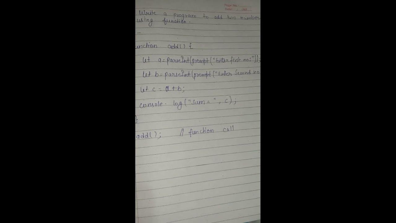 Function in javascript addition program in javascript youtube