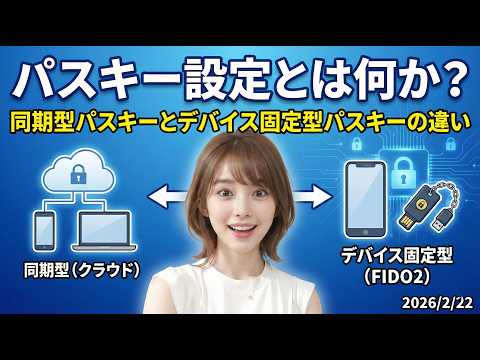 パスキー設定とは何か？同期型パスキーとデバイス固定型パスキーの違い（2026/2/22）