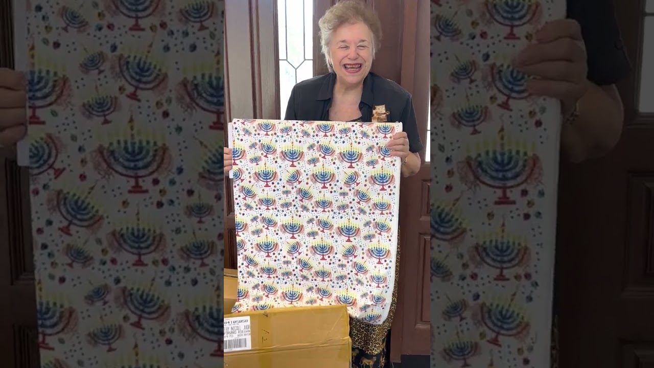 New Judaica Fabric "Ribbon Menorah" By Fay Nicoll Judaica Designs