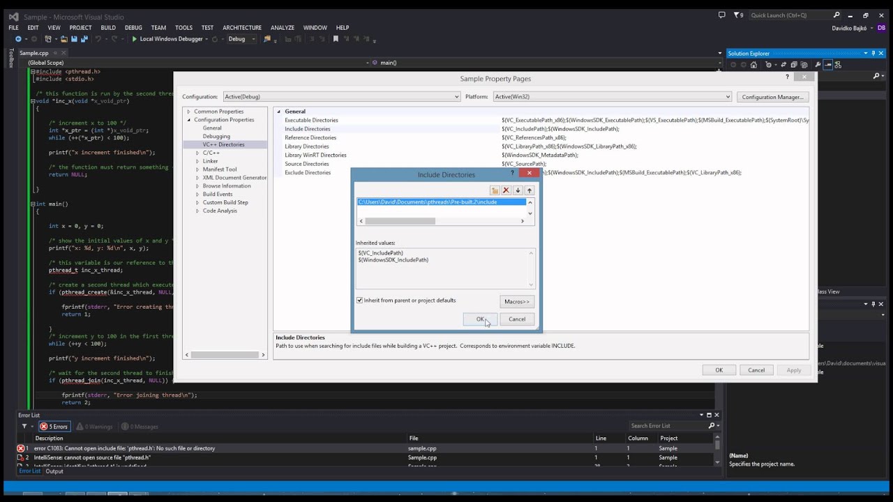 include - pthread.h in Visual Studio 2013 - YouTube Include - Pthread.H In Visual Studio 2013 - Youtube