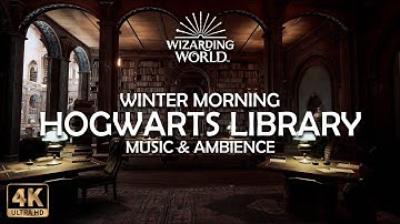 📖 Calm Winter Morning in the Hogwarts Library: Study Session ❄️ | Harry Potter 4K Ambience & Music