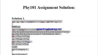 phy101 Assignment Solution 31 May 2018