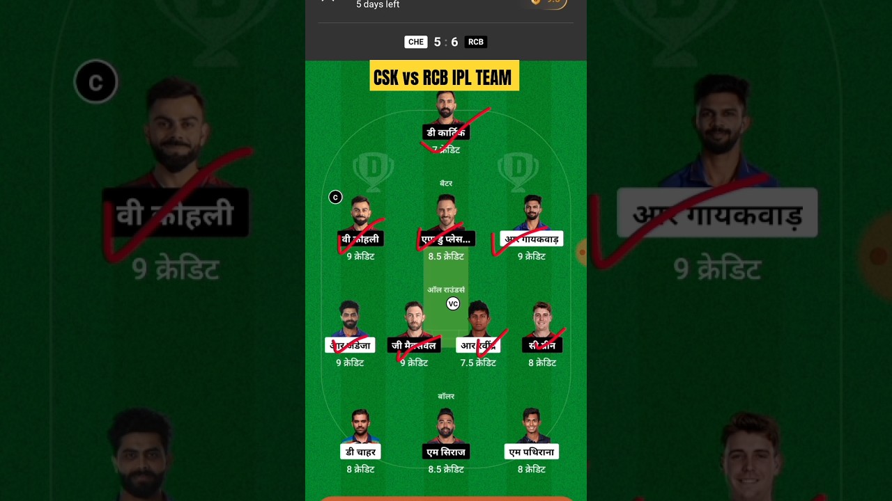 CSK vs RCB dream 11 prediction | RCB vs CSK dream 11 team today match | 