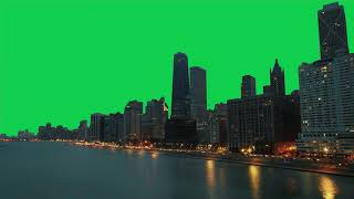 4K View Of City With Green Screen Sky, City Traffic And In-Motion While Camera Rises Slowly