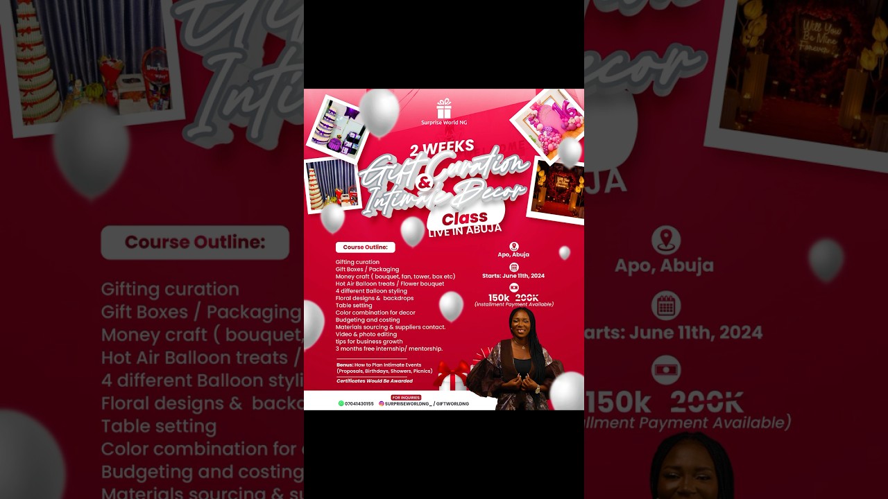 2 Weeks Surprise / Gift Curation Training,  Location :Abuja. 11th June 07041430155