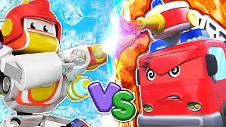 🔥Camión Bomberos Caliente vs Camión bomberos Frío 🧊: Batalla de robots🚒 Seguridad para Niños