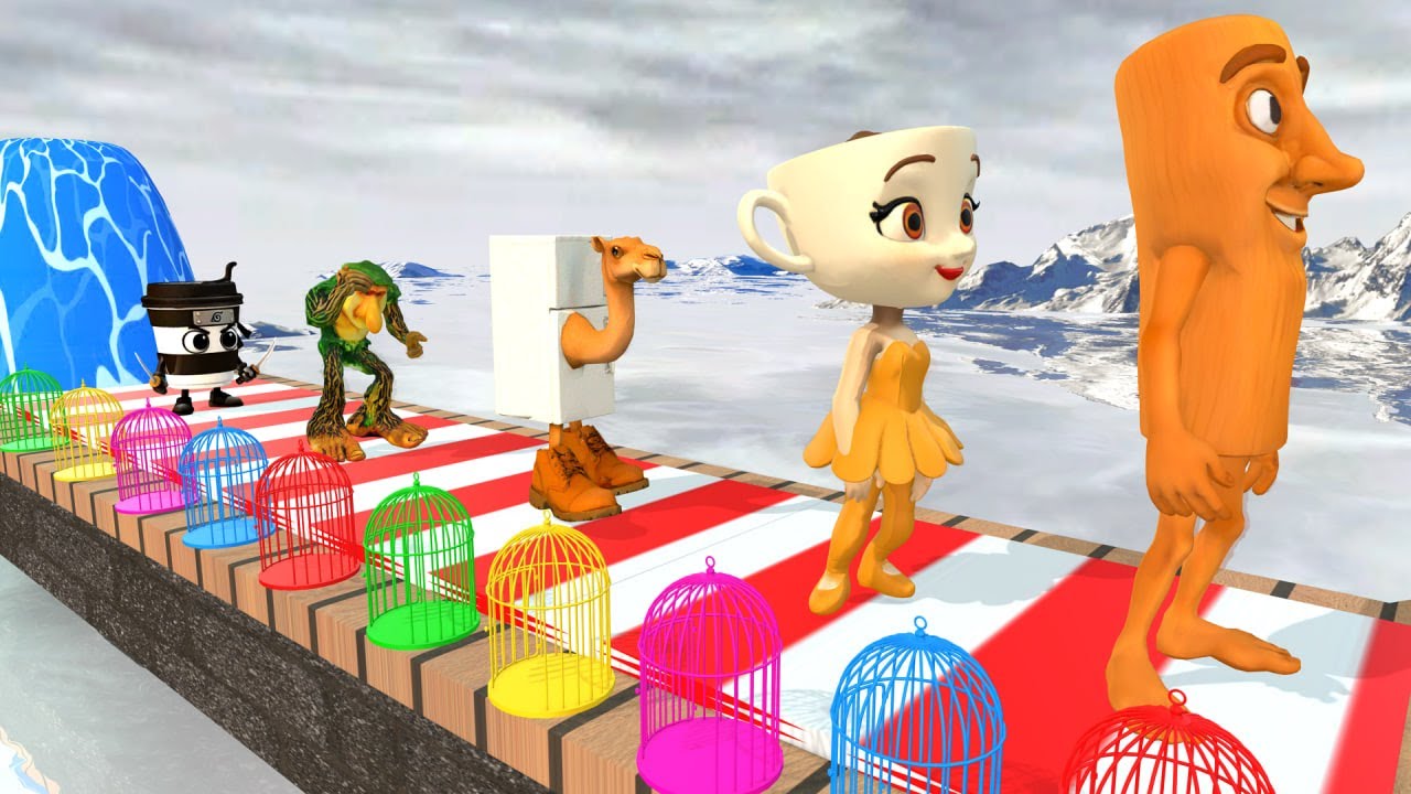 Long Slide Game With Cow Elephant Gorilla Hippopotamus Tiger - 3d Animal Game - Funny 3d Animals