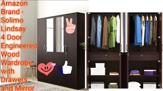 Amazon Brand - Solimo Lindsay 4 Door Engineered Wood Wardrobe with Drawers and Mirror  Installation