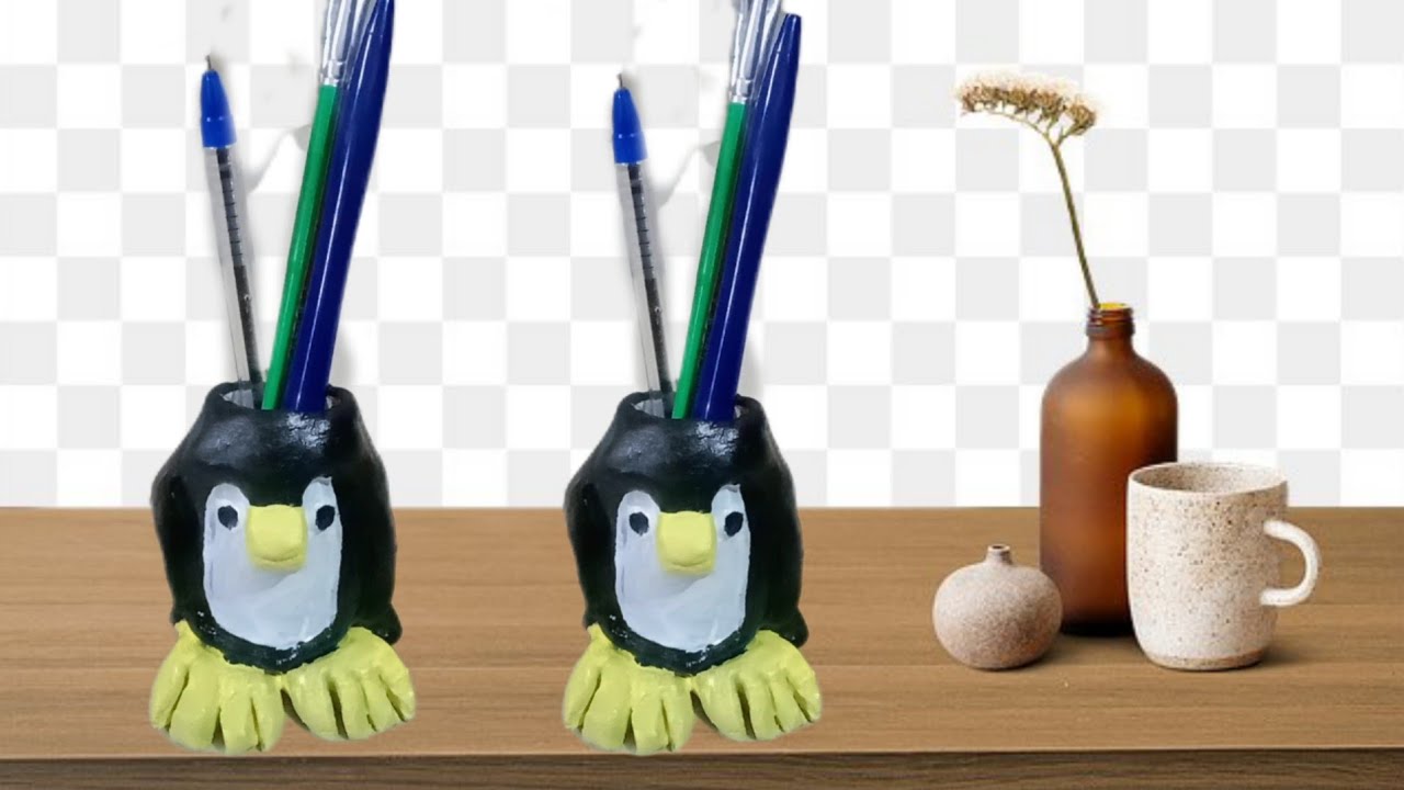 very easy to make penguin pen pencil stand/very easy pen pencil stand