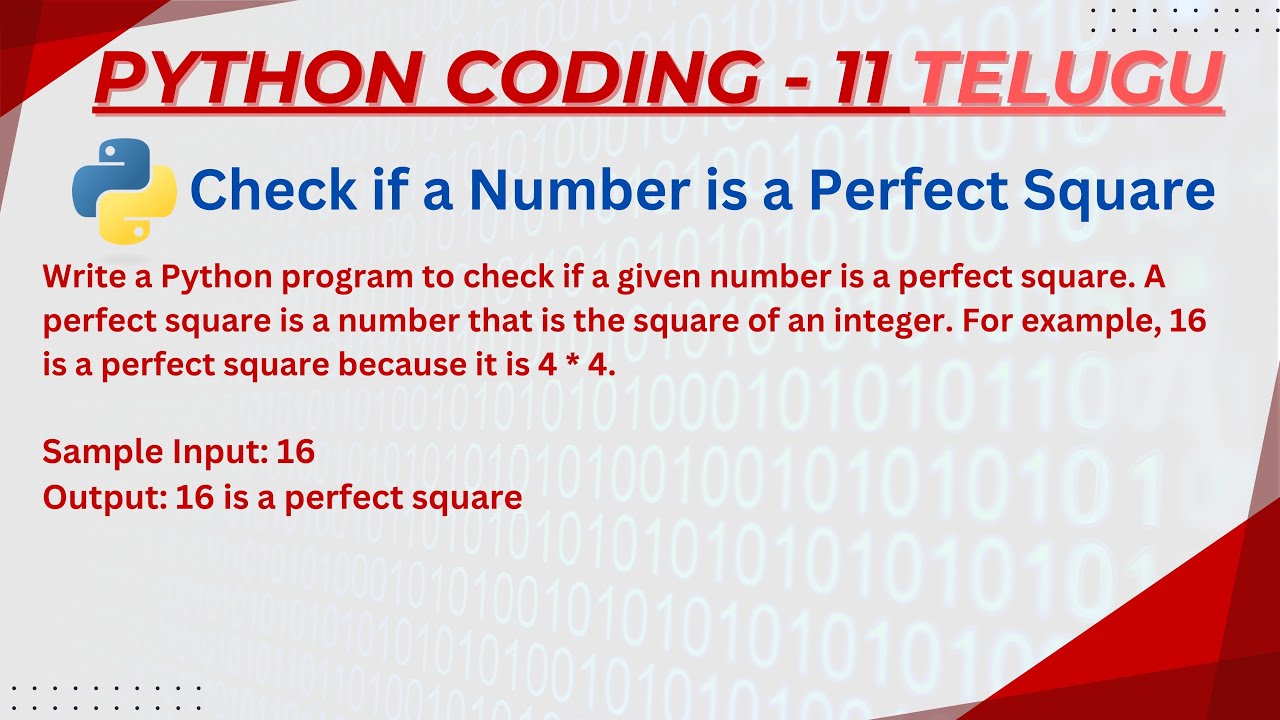 Perfect Square Coding Problem in Python in Telugu – Solve in Just 5 ...
