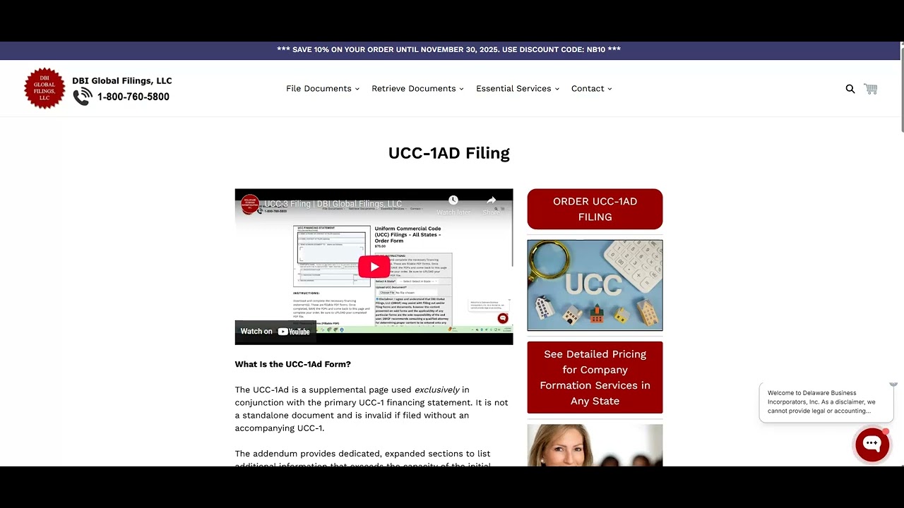 UCC-1AD Addendum | DBI GLOBAL FILINGS, LLC