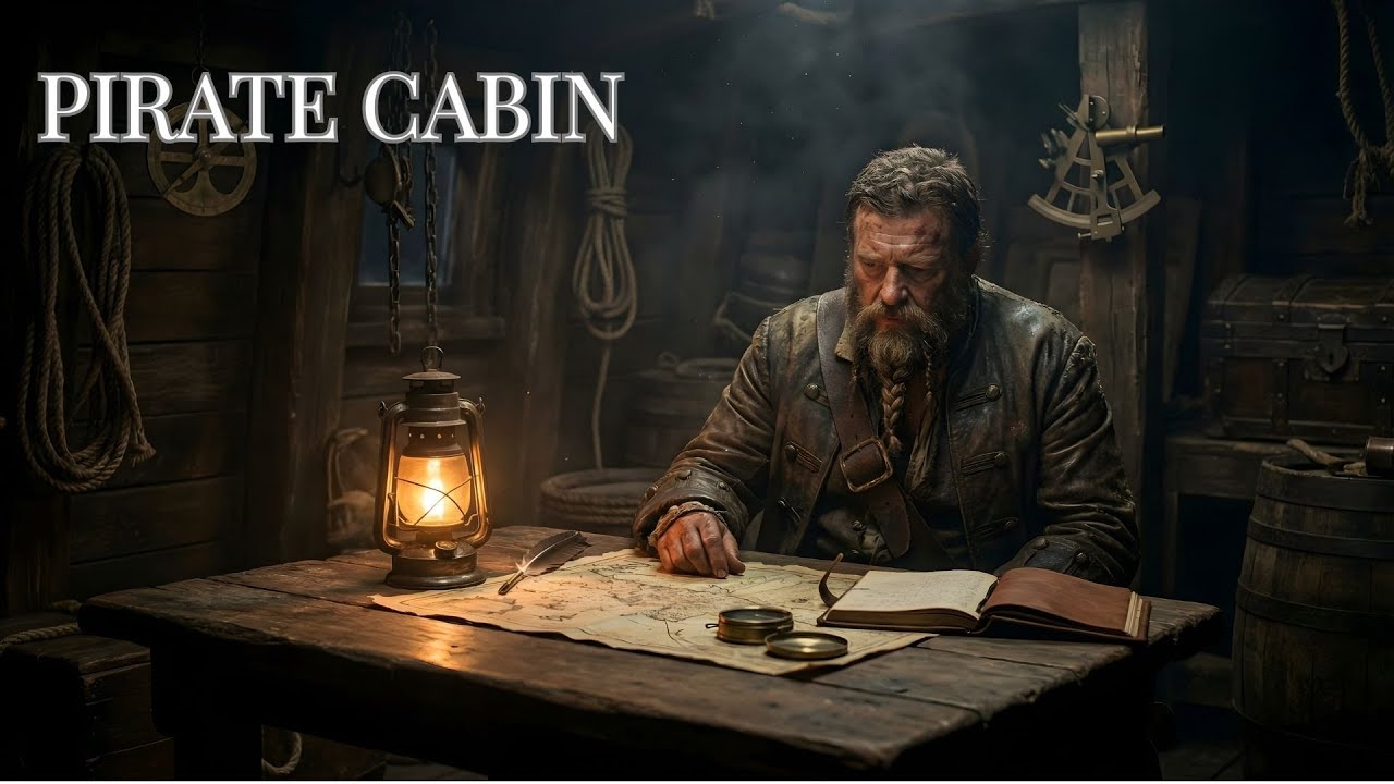 Pirate Ship in Storm 🌊 Cabin Ambience & Ocean Sounds (1 Hour)