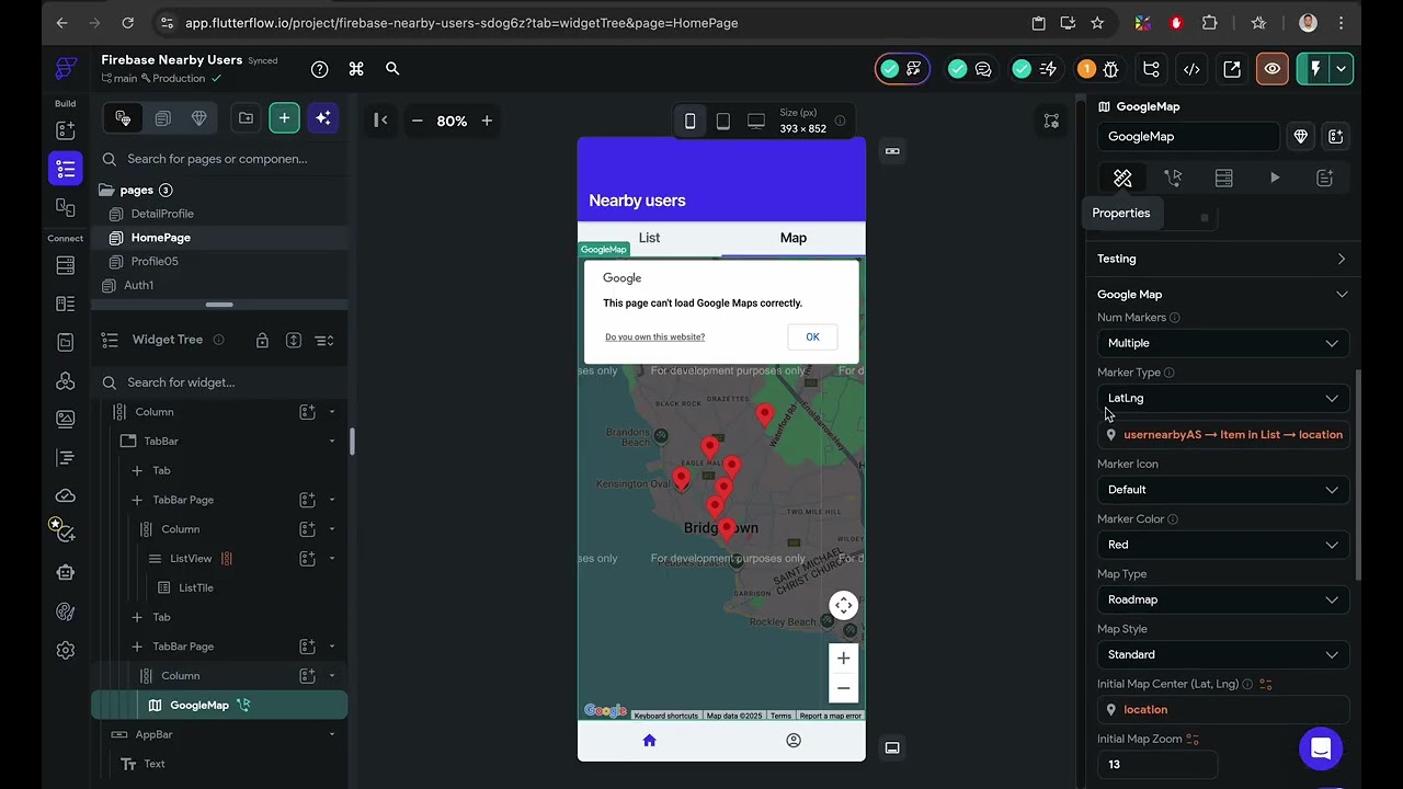 Пользователи Firebase поблизости - виджет карты Google