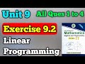 Exercise 9.2 unit 9 linear programming class 11 New mathematics book | first year exercise 9.2