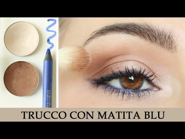 Trucco occhi principianti con matita blu waterproof + 2 ombretti 