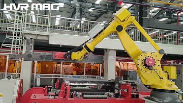 Robot Magnetic Gripper Transferring Steel Framework for Welding - HVR MAG